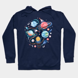 Highway to Intergalactic Adventure - Blue, Pink & Yellow Hoodie